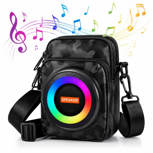 Portable Bluetooth Speaker Crossbody Bag with Built-In Power Bank & RGB Lights