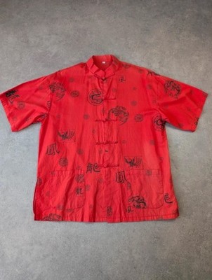 Japanese Style Hemd Herren XL Rot Kurzarm Dragon Festival Y2K Streetwear