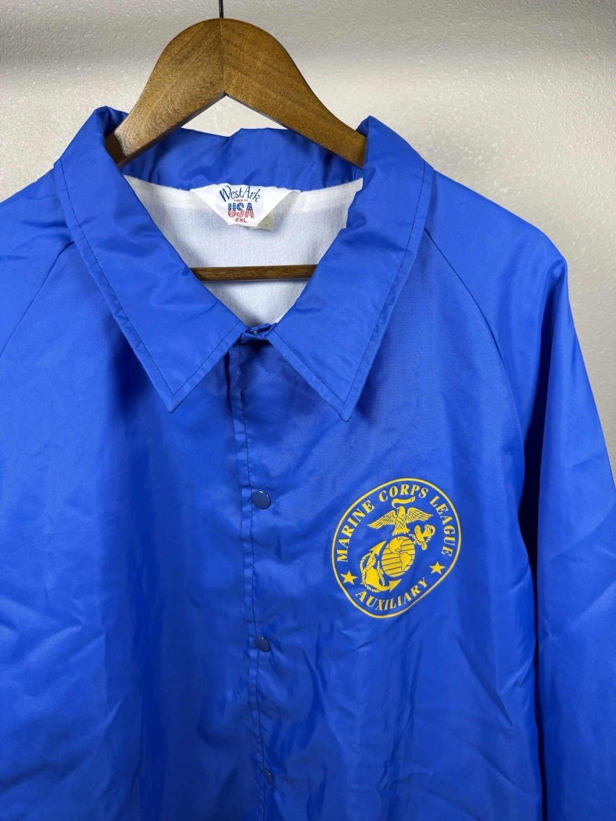 Vintage WestArk Men’s 2XL Blue Nylon Coach Jacket Marine Corps Logo Snap Front - product detail image 2