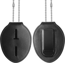 Police Badge Holder, Cowhide Law Enforcement Badge Holder with Metal Belt Clip 