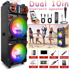 9000W Dual 10" Bluetooth Party Speaker w/ Remote LED Light Karaoke Mic Subwoofer
