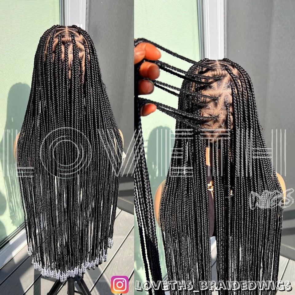 Se envía al día siguiente (ENVÍO 2 DÍAS) Peluca trenzada de encaje completo Cornrow, trenza negra sin nudos Foto 2 de 4
