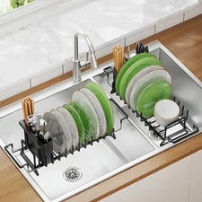 Over Sink Small Dish Drying Rack Adjustable Dish Drainer Tray Kitchen Counter