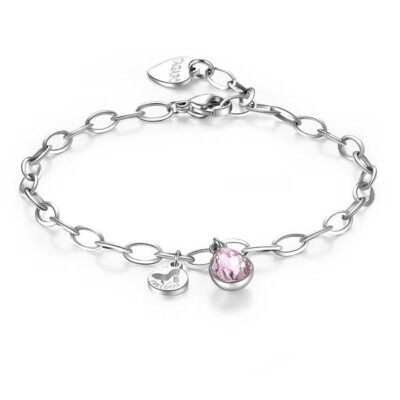 Bracciale Donna S'Agapõ In Acciaio 316L Con Cristallo Viola E Pendente Farfalla, Collezione Lucky Light, Gioiello Ipoallergenico E Resistente, Confezione Originale Con Garanzia, SKT62
