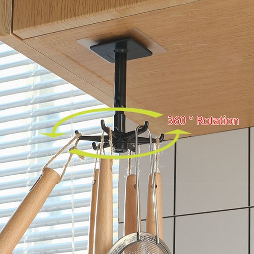 360° 6 Hook Under Shelf Kitchen Utensil Organiser Wall Hook Hanging Rack Holder - Picture 8 of 13