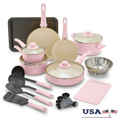 18-Piece Non-Stick Cookware Set Soft Grip Healthy Ceramic Dishwasher Safe New