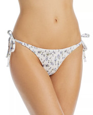 Aqua Floral Print Tie Side Smocked Bikini Bottom White Size L Msrp 48.00