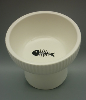 Cat Bowl-Extra Wide Ceramic Elevated Ribbed Pedestal Style Cat Food Dish