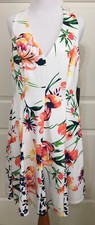 NWT Vince Camuto size 12 white green orange floral sleeveless flare dress