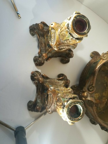 Bronze Clad Candle Holders And Center Bowl Pompeian Bronze Co. N.Y. art nouveau. - Picture 12 of 12