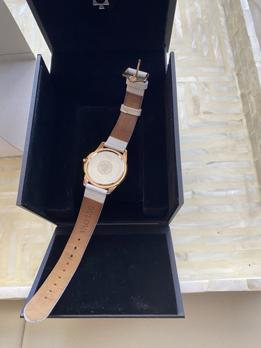 Bulova Womens Watch Quartz Diamond Dial Pearl Face Rose Gold Tone Leather Band - Picture 6 of 6