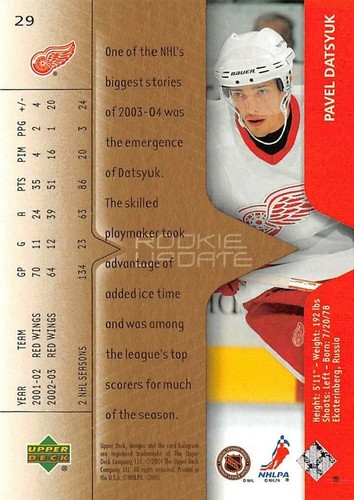 2003-04 UD Rookie Update #29 Pavel Datsyuk - Picture 2 of 2
