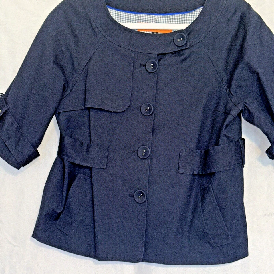 Chaqueta Cynthia Steffe para mujer talla 8 azul mezcla de lino profesional manga media volantes Foto 2 de 4