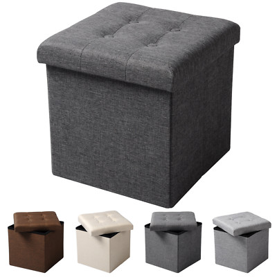 Sitzhocker Sitzwürfel Aufbewahrungsbox faltbar Leinen MDF SH06dgr-1 Dunkelgrau