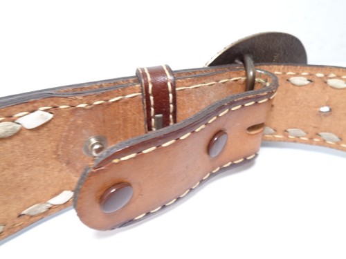 Vtg Tooled Western Belt with Award Medals Brass Buckle Customized SUE Women's L - Picture 7 of 13