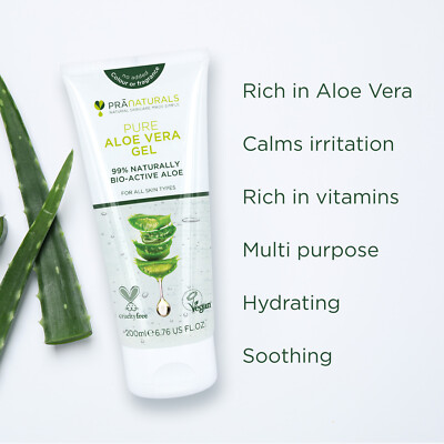 PraNaturals 99% Pure Aloe Vera Soothing Gel Vegan Organic Skin Moisturiser  200ml | eBay