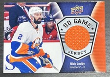 NICK LEDDY 2017-18 Upper Deck UD GAME JERSEY SN# 02/15 #GJ-NL ISLANDERS
