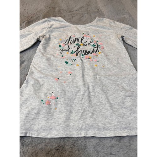 Zara Girls Dance With Your Heart Floral Print Gray Cotton Dress Size 10 - Picture 2 of 12