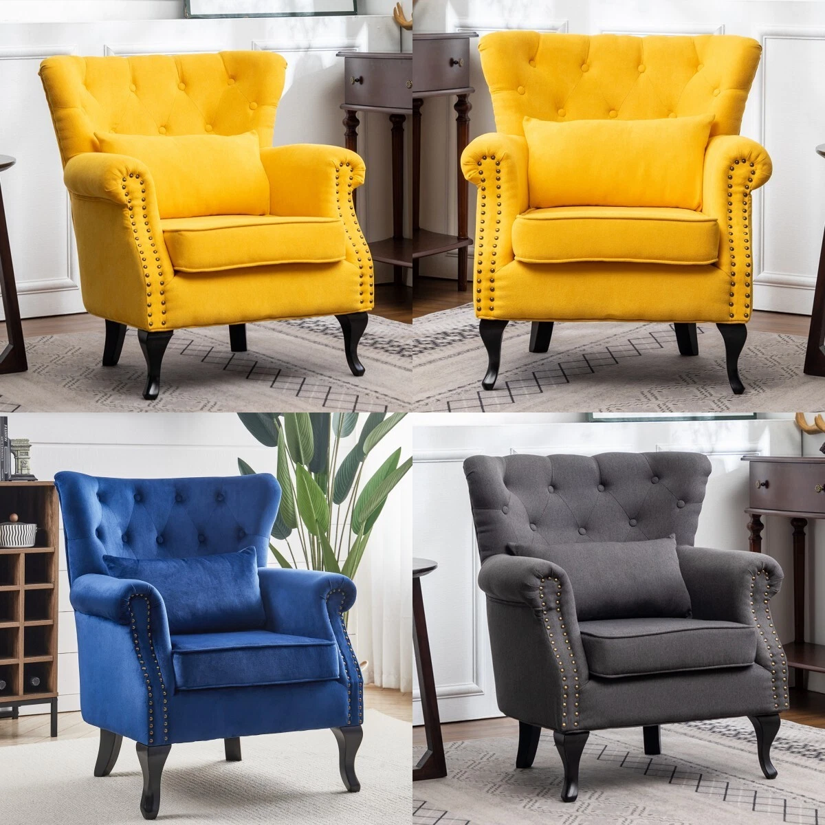 Classic Wingback Chesterfield Sofa Single Seat Armchair Button Accent Tub Chair