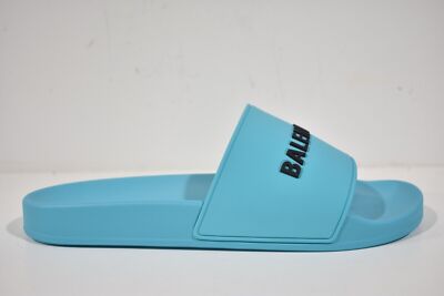 Balenciaga Turquoise Blue Rubber Black Logo Slide Pool Sandal Flip Flop 43 10 Balenciaga Turquoise Blue Rubber Black Logo Slide Pool  main image 2
