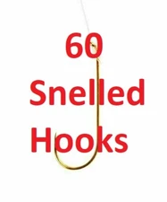 60 Snelled Bait Fishing Hooks Gold Snells Size 3 Lot 1" Small Leader Wholesale