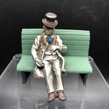 Hudson Pewter Villagers # 5646 Mr Rivers Seated Sleeping & # 4307 Green Bench