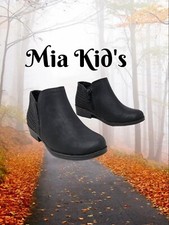 Mia Kid's Girl's Ankle Booties Sz-11M Black Faux Leather Zip Perforated Casual