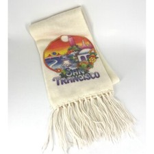 Vintage San Francisco Graphic Woven Pattern Cream Knit Scarf Preowned