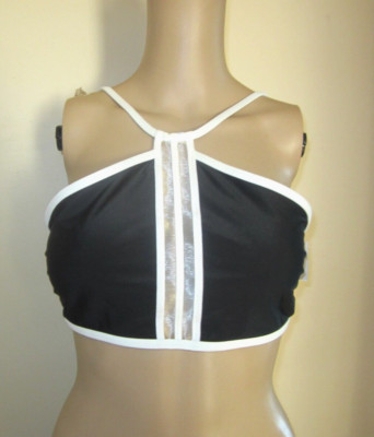 OP Black/White Wireless Removable Pad Swim Top Size Junior Large (11-13)