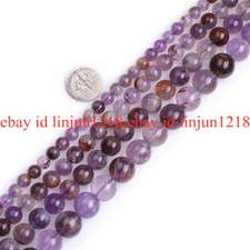 Natural Round Purple Ghost Amethyst Quartz Stone Beads For Jewelry Making 15"