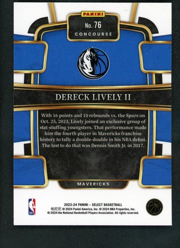 2023-24 Dereck Lively II Panini Select Blue RC - Picture 2 of 2