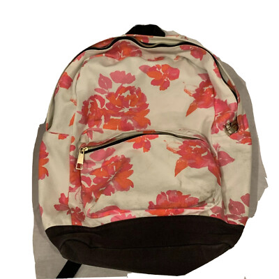 Pottery Barn PB Teens Canvas Cotton Backpack Orange Pink Floral