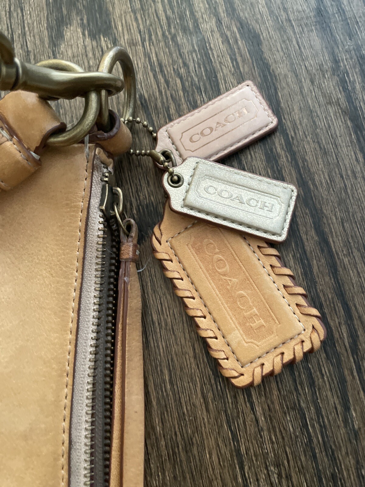 Coach Crossbody Bag Tan Leather Closure Gem