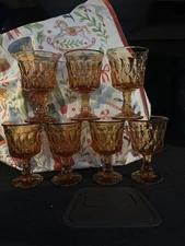 Set Of 7 Vintage Noritake Perspective Amber Ice Tea 6” Water Goblet Glasses