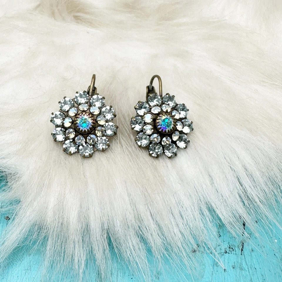 Старинные серьги с голубыми кристаллами из латуни и цветком Liz Palacios - Изображение 2 из 4