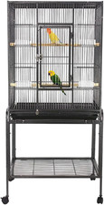 53 Inch Bird Flight Cage, Bird Cage with Wheels, Wrought Iron Standing Large wit