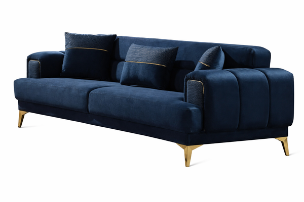 Blauer 3-Sitzer Sofa Wohnzimmer Polstercouch Edle LuxusmöBel Sofort-image
