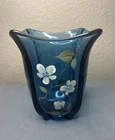Fenton Cherry Blossoms on Indigo Square Blue Vase 2007 Artist Signed #8155 4B