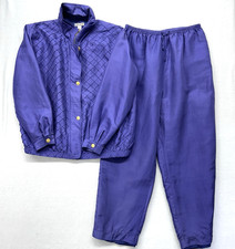Vintage Mureli Track Suit Windsuit Jogging Set 100 Silk Purple Womens L Retro