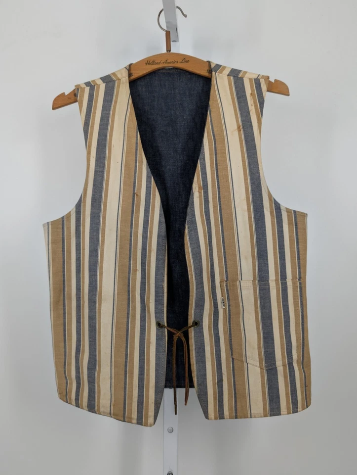 Chaleco Chaleco Levi's Vintage Años 60 70 Naranja Tab Reversible Cuero Corbata Grande E 38 Foto 4 de 4