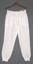 Magaschoni Linen Pants Womens Small White Jogger Elastic Waist Cuffed Pull On