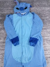 Disney Lilo  Stitch Adult Large Blue Costume Pajamas 1-Piece Hooded Unisex