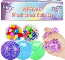 5PACK Stress Balls for Adults Size 2.36 Inches, Squishy Balls for Adults Stress