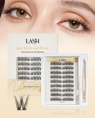 Adhesive Eyelashes Pre-glued Easy Removal Wide W Design Lash Clusters High Re...