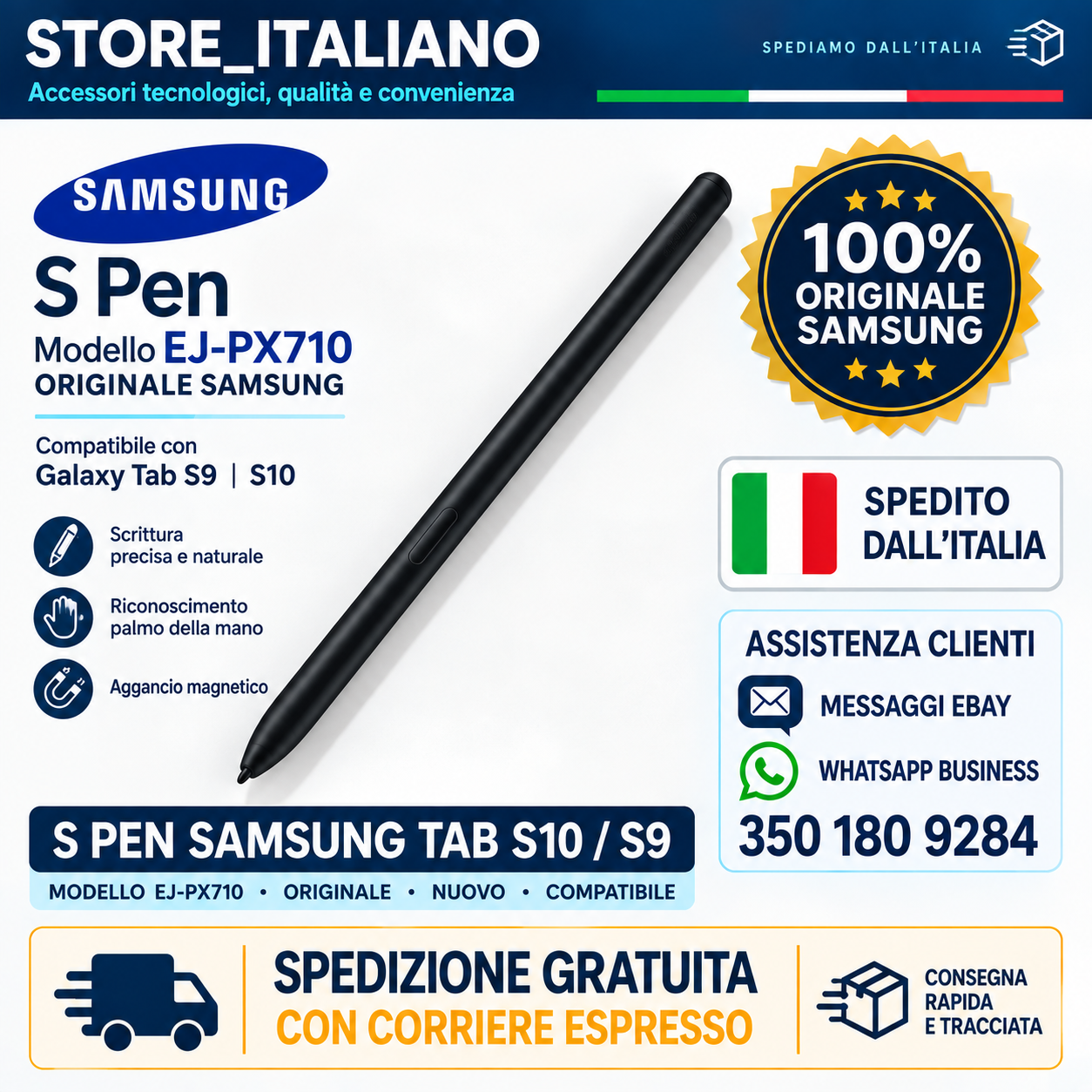 S Pen Originale Samsung EJ-PX710BBEGEU Galaxy Tab S10+ S10 Ultra S9 S9+ Nero