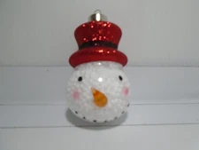 GLASS SNOWMAN HEAD FILLED WITH STYROFOAM BALLS RED GLITTER HAT 4" ORNAMENT UNBRA