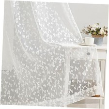 White Lace Sheer Curtains Embroidered 52"W x 95"L Pack of 2 Leaf  White