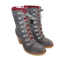 UGG Womens Fabrice Gray Suede Leather Wool Lace-Up Boots 4" Heeled 1001990 Sz 9