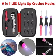 Crochet Hooks LED Light Up Knitting Set 9 in 1 Interchangeable Heads