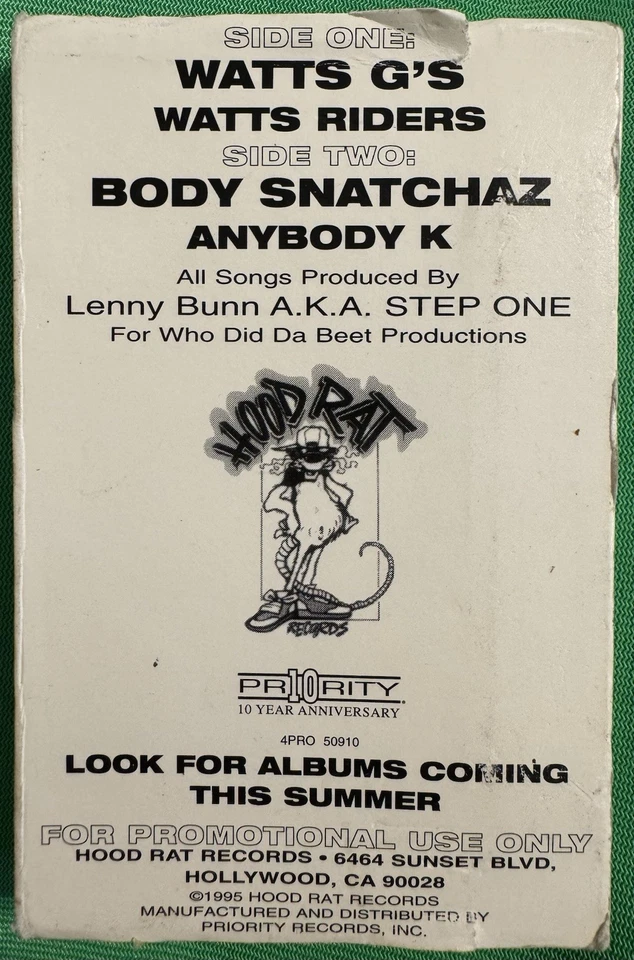 WATTS G’S / Watts Riders BODY SNATCHAZ / Anybody K PROMO CASSETTE SINGLE - Image 2 of 4